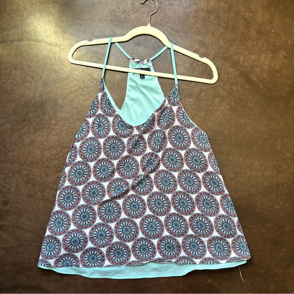 Banana Republic- bohemian mandala summer tank top- teal and orange- size large